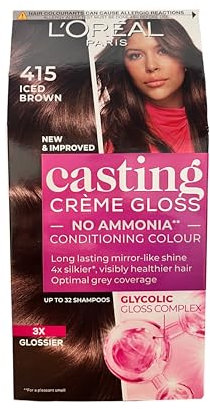 L'Oréal Paris Casting Crème Gloss Hair Dye, Ammonia-Free and Silicone-Free Nourishing Intensive Hair Dye with Crème Gloss, No. 415, Iced Brown, Pack of 3