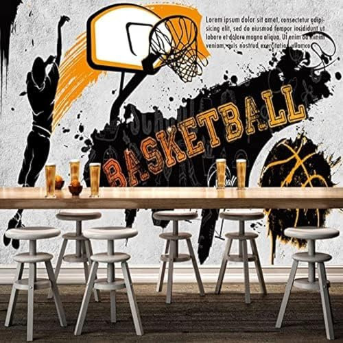 XLMING Vintage Schwarz Und Weiß Graffiti Basketball Zement 3D Tapete Wohnzimmer Sofa Schlafzimmer Esszimmer Home Dekoration Wand-300cm×210cm