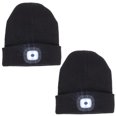 der kleine Handwerker 2 x LED Mütze mit Licht - Outdoor Wintermütze beleuchtet - zum Arbeiten, Fahrrad Fahren, Camping, Laufen - Laufmütze mit Stirnlampe - Geschenk für Männer & Frauen