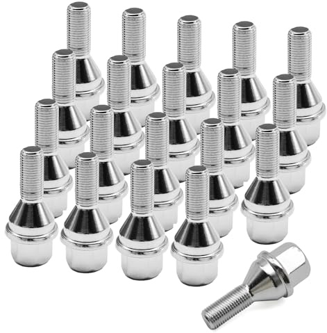 HEDORANCE 611-005 20pcs M12x1.25 Chrome Wheel Lug Nut Bolts 19mm Hex 28mm Shank for Jeep Cherokee 2014-2023, for Jeep Compass 2018-2024, for Chrysler 200, for Dodge Dart, Replace# 6511051AA 6509933AA