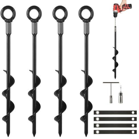 4 x Bodenanker zum Einschrauben, 30,5 cm Trampolinanker, strapazierfähig, Zeltheringe, Trampolinanker für Campingzelt, Vordächer, Carports, Vordächer, Schuppen, Schaukel-Sets