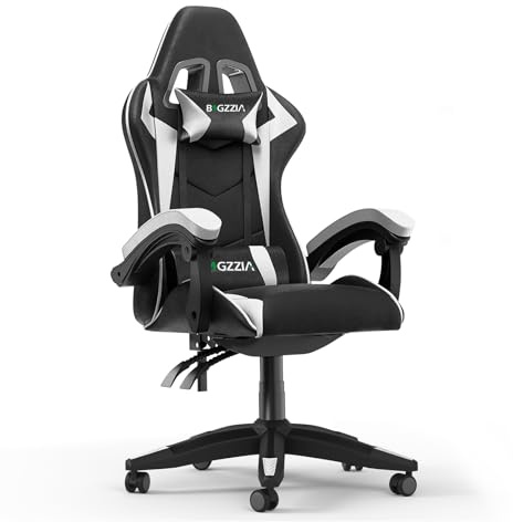 Racingreat Ergonomic Gaming Chair with Adjustable Height, Reclining Feature, Headrest, and Lumbar Support for Adults (Basics, White)