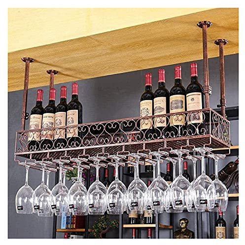 Rustikales Weinregal im Vintage-Stil, mit Ablage, Wandmontage, Weinschrank für Stielgläser, Flaschen und Gläser
