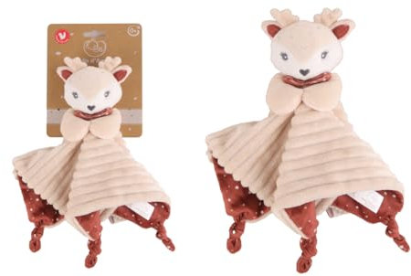 DODO D'AMOUR - Schmusetuch Quadrat - Reh - 053970 - Beige - Schmusetuch - Geburt - Plüschtier - Baby - Beruhigend - Weich - Waschbar - 29 cm x 29 cm - Ab 0 Monaten