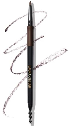 LAURA GELLER NEW YORK INKcredible Waterproof Brow Pencil- Blending Spoolie Brush - Long Lasting Eyebrow Filler (04 Dark Brown)