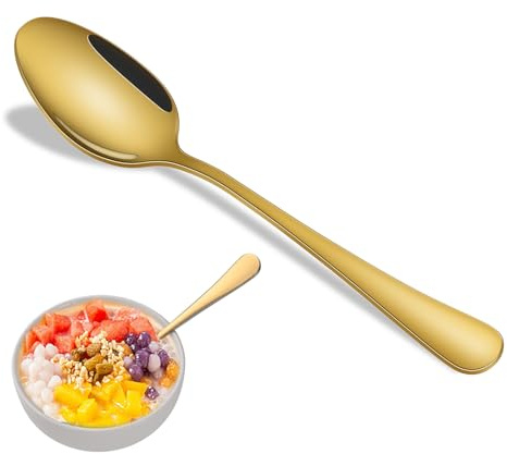 Gold Spoons Set, 8 Pieces 7.3 Inch Stainless Steel Tablespoons, Golden Soup Spoons for Restaurant and Hotel, Dessert Spoons for Cafe and Restaurant