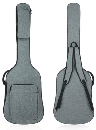 MUZNOTE Tasche für Bassgitarre, Gigbag, Rucksack, E-Bass, weiche 1,1 cm Polsterung, leicht, mit Taschen, wasserdicht (grau)