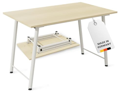 REISS Klapptisch für Kinder & Erwachsene - Platzsparender Schreibtisch klappbar für Lernen & Arbeiten - Made IN Germany - PEFC-zert, Werkzeuglos (116x70cm) (Grauweiß/Holz Lindbergeiche hell matt)