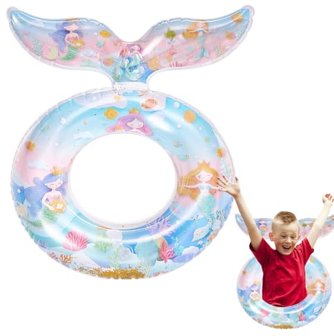 Aufblasbarer Schwimmring Kinder, Meerjungfrau Schwimmreifen Wasserspielring Luftmatratze Pool Spielzeug Wasserspielzeug für Sandstrand Schwimmbad Draußen Kinder (Blau)