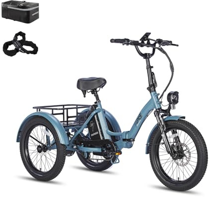Fafrees F20 Mate Elektro-Dreirad | Klappbar, 48V Akku, 65Nm Motor | 20×3.0 Allwetterreifen, 180kg Lastenfähigkeit, Senioren-E-Bike (18Ah-Basismodell, Blauer Stil 1)
