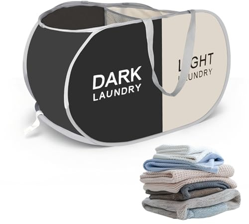 Pieghevole Pop Up Cesto Biancheria Sporca Cesta Portabiancheria con 2 Scomparti, Porta Panni Sporchi Tessuto Oxford con Manici Facili da Trasportare per Casa, Dormitorio, Viaggi 58x36x36cm