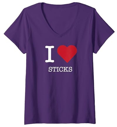 Femme J'aime Les bâtonnets, J'adore Les bâtons T-Shirt avec Col en V, Violet, XXL