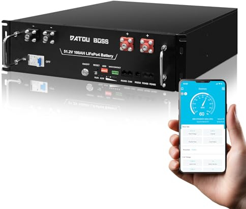 DATOUBOSS 48V 100Ah LiFePO4 Lithium Batterie, 5,12 kWh Server Rack Akku mit Bluetooth, Eingebautes 100A BMS, CAN/RS485, 15000 Zyklen, 3U Rack-Montage, für Off-Grid, Solar, Wohnmobil, Haus-Notstrom