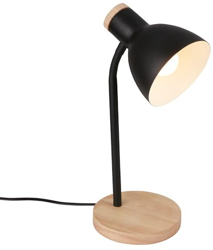 BRILONER - Lampe de table avec interrupteur à fil, orientable, E14, max. 10W, bureau, chevet, salon à poser, lampe à poser, table, 14x38 cm, noir-bois