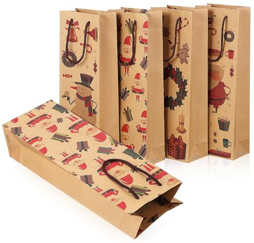 VALICLUD 12stücke Weihnachts-weinflaschentaschen Wiederverwendbare Geschenktaschen aus Kraftpapier für Weinflaschen für Weihnachts-feiern und Veranstaltungen