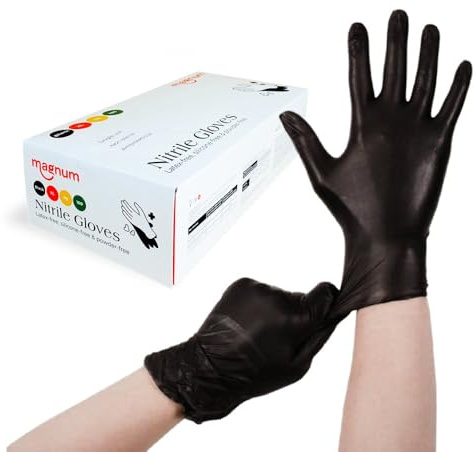 Black Nitrile Examination Gloves, Medium, 100 Pack - Disposable, Latex-Free, Powder-Free, Heavy-Duty, Ambidextrous Gloves for Industrial, Medical and Salon Use - Sizes XS-XL, from Magnum