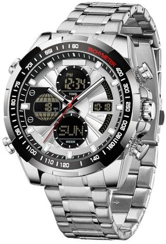 Orologio da polso da uomo, militare, digitale, analogico, al quarzo, impermeabile, sportivo, multifunzione, in pelle