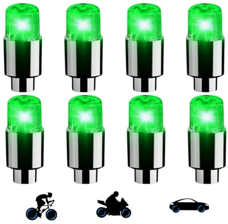 8Pcs LED Leuchtende Ventilkappen Auto Fluoreszierende Ventilkappen Auto Leuchtend Beleuchtete Ventil-Kappen Leuchtend Fluoreszierende Reifenventilkappen für Autos Motorräder Fahrräder (Grün)