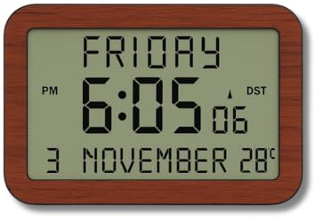 Radio-Controlled Digital Clock with Extra-Large Display 20 x 12.5 cm | Wood-Effect Finish | Atomic Accuracy | Twin Alarms | Day Date Temperature