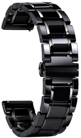 Keramiskt klockband med snabbkoppling justerbart spänne Universalrem for män kvinnor(Black and silver,19mm)