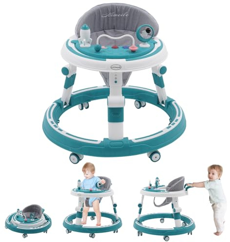EULEUY 3in1 Baby Lauflernhilfe, Faltbarer Lauflernwagen mit Spiel-Aktivitätscenter und Esstablett.Höhenverstellbar, 360°-Leiseräder, Geschenk für Kleinkinder, Mädchen und Jungen ab 6 Monate Grün