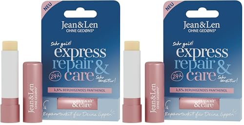 Jean & Len Lip Balm Express Repair & Care, bewahrt die Lippen vor dem Austrocknen, mit 1,5% beruhigendem Panthenol und Bio-Sheabutter, Lippenpflege, ohne Palm- & Mineralöl, vegan, 4,7 g