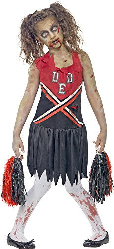 Smiffys Zombiekostüm Cheerleader, Rot und Schwarz, mit blutbeflecktem Kleid und Pompons