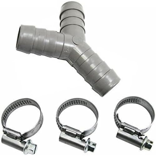 First4spares Universal Dishwasher Pipe Tube Y Piece Drain Hose Connector and Clips Kit (17mm / 19mm)