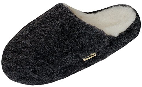 SamWo, Schafwoll-Wohlfühl-Hausschuhe/Pantoffeln, weiche rutschfeste Sohle, 100% Merinowolle, schwarz