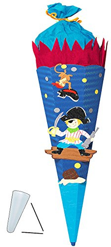 alles-meine.de GmbH BASTELSET Schultüte - Pirat - 85 cm - mit/ohne Kunststoff Spitze - Zuckertüte zum selber Basteln - 6 eckig Jungen Piraten Schatztruhe Schatz Seefahrer