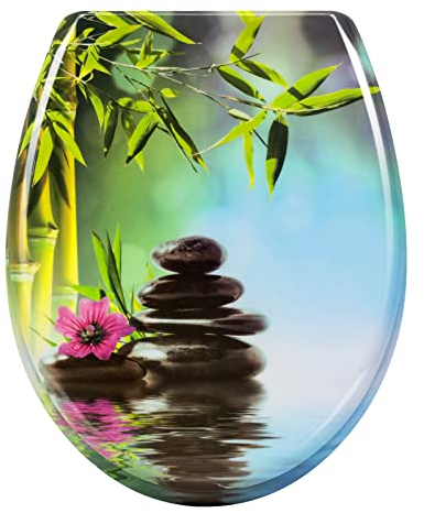 WOLTU WC Sitz mit Absenkautomatik,Toilettensitz Motiv, Toilettendeckel aus Duroplast, Stable Klodeckel Hochwertige Qualität Toilettenbrille,Oval,Rosa Malve