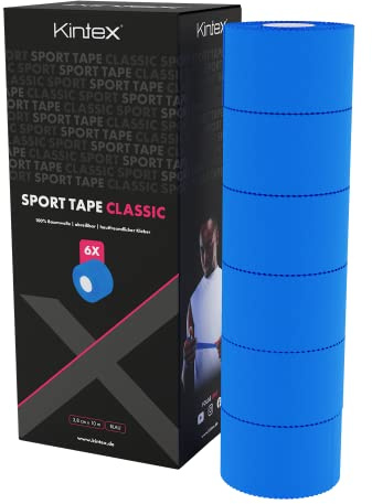 Kintex 6 Rouleaux de Sporttape, 3,8 cm x 10 m, Non élastique, Ruban Adhésif Sport, pour la Fixation et la stabilisation des articulations