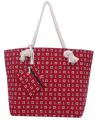 DonDon Large Beach bag for women with zip Waterproof Pool bag tote beach bags Beach-Maritime Design Red