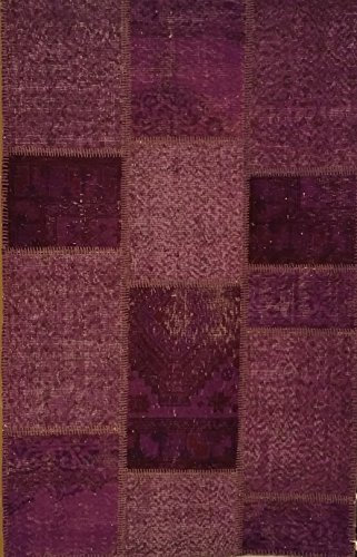 Generico Mollaian Originale Tappeto Patchwork Vintage Anatolia Turchia 190x120, colore glicine, nuova lavorazione a mano con misto di tappeti anatolici d'epoca