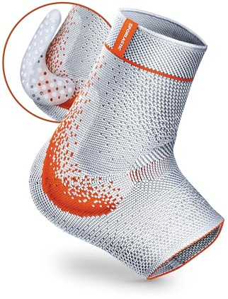 SPORLASTIC Sprunggelenkbandage MALLEO-HiT SUPREME, Platinum/Orange, Gr. 1 | Für rechts & links, Knöchelbandage, Gel-Pelotten, Kompression, Sport & Reha, atmungsaktiv, ergonomisch