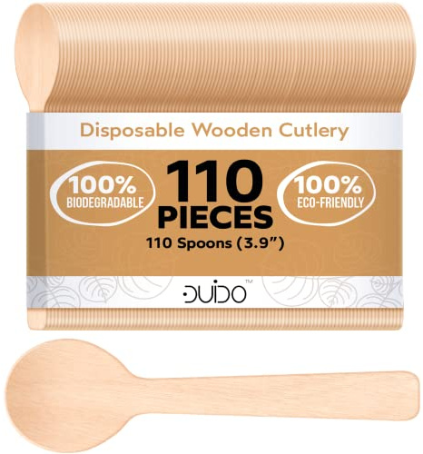 Disposable Wooden Spoons – 110 Pack 3.9 Inch Mini Wooden Spoons, Biodegradable Sample Spoons