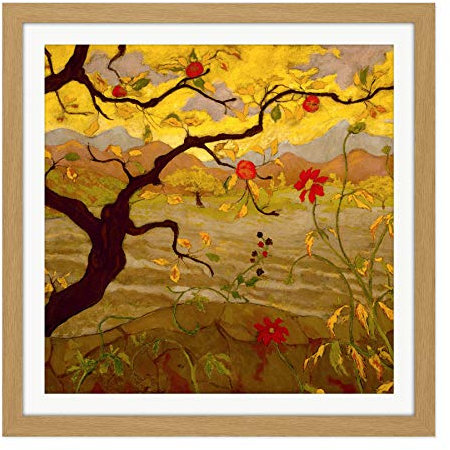 Artery8 Ranson Apple Tree Red Fruit Painting Square Wooden Framed Wall Art Print Picture 16X16 Inch