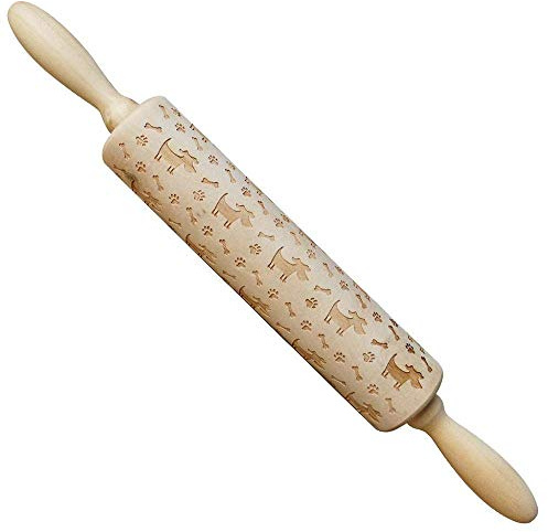 3D Dog Rolling Pin, Wooden Embossed Patterned Dough Roller, 13.8 Inch - Decorative Engraved Pattern for Baking,Pie, Pizza,Pastries, Pasta and Cookies