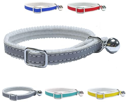Reflektierendes Katzenhalsband mit Sicherheitsgummi, Glöckchen (Silber)