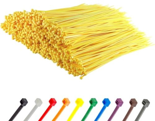 Gocableties Yellow Cable Ties, 300mm x 3.6mm, Bulk Pack of 1000, 12” Premium Nylon Zip Ties, Multi-Purpose Plastic Tie Wraps, Secure Self-Locking Mechanism, for Home, Garden, Office and DIY