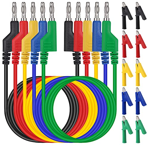 Hejo 5 Stück Multimeter Messleitungen, 4mm 5 Farben Bananenstecker mit 10 Stück Krokodiklemmen, 1m Messleitungen für Multimeter Messkabel für Spannungsprüfer Strommessgeräte