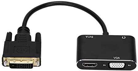Annadue DVI to VGA HDMI Adapter,2 in 1 Splitter DVI Male to HDMI VGA Female Converter,with Voice Frequency Cable,Compatible with HDTV,Projector,Monitor,Laptops,Desktops - Black