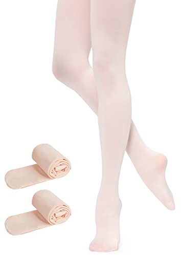 Monbessi Collant Danse Classique Fille Convertible pour Ballet Yoga Gymnastique Enfants Femmes Adulte (M, Rose avec Pied-2 Paires)