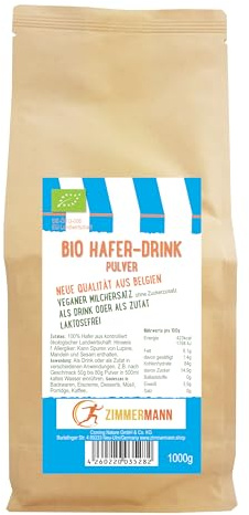Zimmermann Sportnahrung BIO Hafer-Drink Pulver 1000g | Vegane Milchalternative, laktosefrei