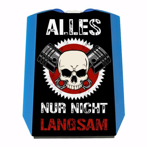 speecheese Alles nur Nicht langsam Parkscheibe mit Totenkopf und Kolben mit Zwei Einkaufswagenchips für Autofahrer die auch gerne mal etwas zu schnell im Straßenverkehr unterwegs sind