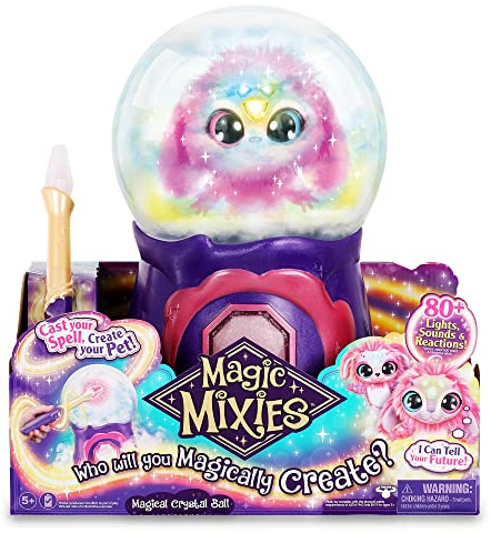 Magic Mixies My Crystal Ball Pink, Juguete Interactivo de Magia, Bola de Cristal mágica con Luces, Efectos y Sonidos, y un muñeco de Peluche Suave para cuidar, con Accesorios, Famosa (MGX05000)
