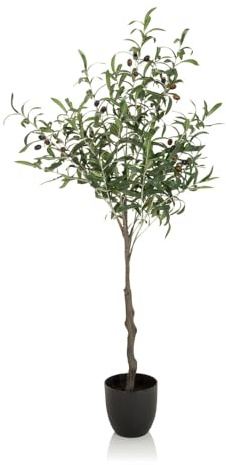 hjh OFFICE 871012 Konstgjord växt OLIVE Konstväxt, höjd 120 cm, dekorativt träd, falsk olivträd