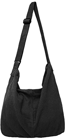 X SIM FITNESSX Unisex Cord Tasche Umhängetasche Schultertasche groß Damen Shopper Tasche Fashion Stofftasche für Alltag/Büro/Schule/Reisen (Schwarz)