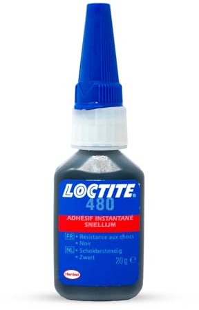Loctite® 480 Colle Cyanoacrylate Renforcée aux Chocs, Noir, Flacon de 20 g | Résistance élevée au pelage et aux impacts, Pour métal, caoutchouc et plastique, Prise en 90 secondes environ