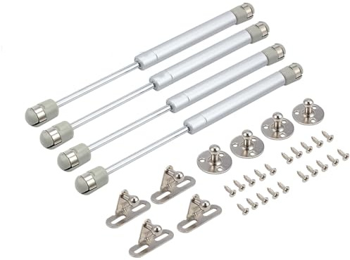 Bohaner 4 x Gasdruckfeder 200N Gasdruckdämpfer Schranktürscharniere Heben Sie Frühling Klappe Gasstrebe Unterstützung Stay Bar Küche Schrank Box Druck (Silber)